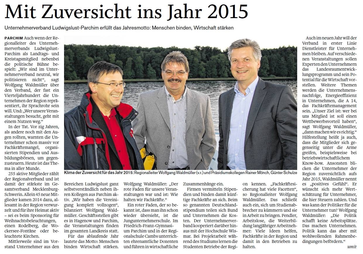 45 neue Mitglieder 2014 in der Region Ludwigslust-Parchim nach 14 weiteren Zugängen