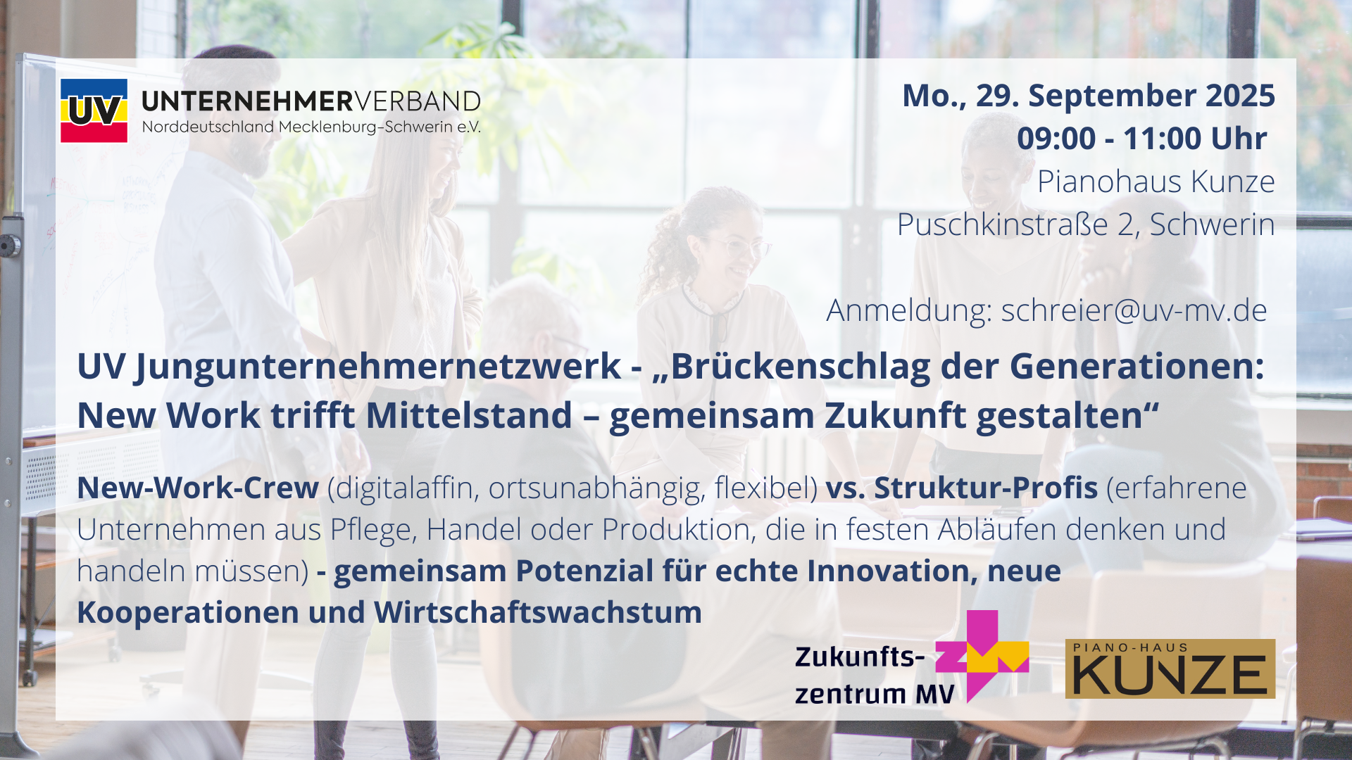 UV Jungunternehmernetzwerk – „Brückenschlag der Generationen: New Work trifft Mittelstand – gemeinsam Zukunft gestalten“