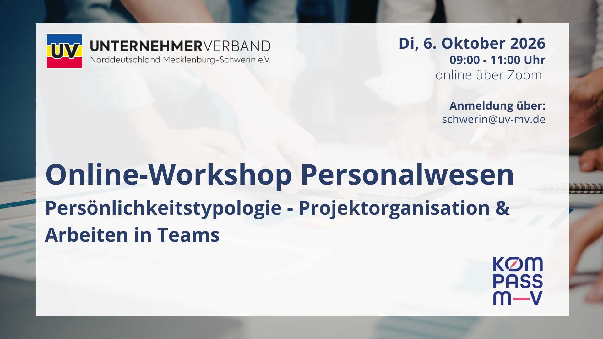 Webinar Personalwesen „Persönlichkeitstypologie – Projektorganisation & Arbeiten in Teams“